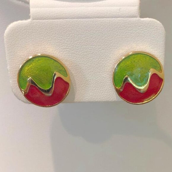 Circular Color Block Geometric Stud Earrings. - Picture 1 of 13